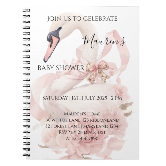 Caderno Espiral Pink Bow Girl Baby Shower (Frente)