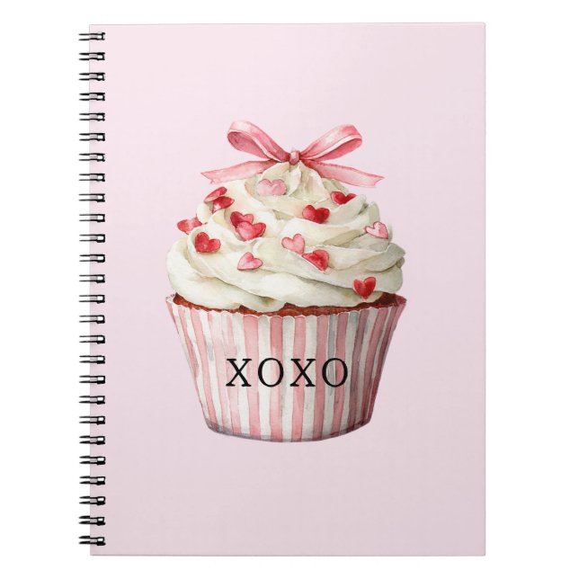 Caderno Espiral Pink Bow Red Hearts Cupcake   (Frente)