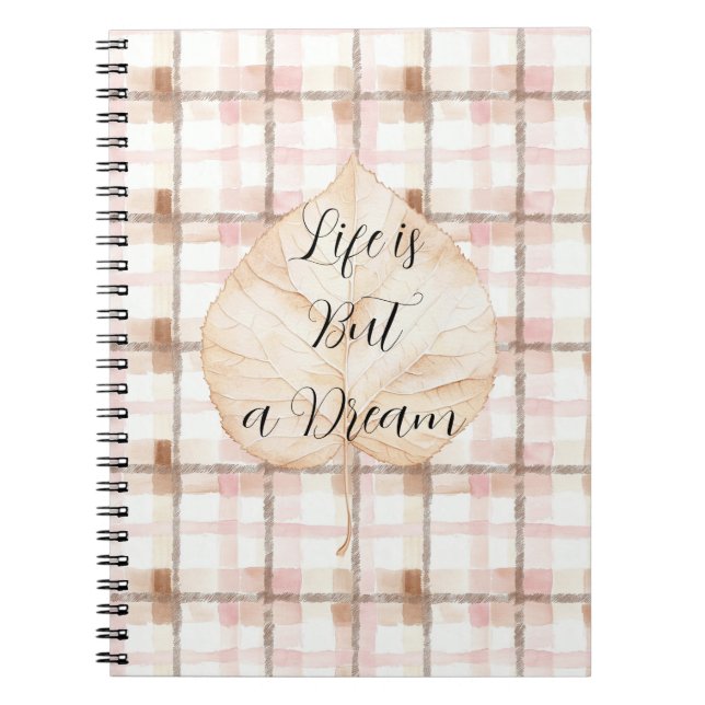 Caderno Espiral Pink Brown White Plaid Stripes Leaf (Frente)