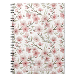 Caderno Espiral Pink Cherry Blossom Sakura Padrão em Branco (5)
