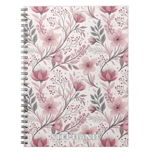 Caderno Espiral Pink Cherry Blossom Sakura Pattern on White (3)