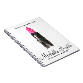 Caderno Espiral Pink chic e batom preto de aquarela Maquiagem