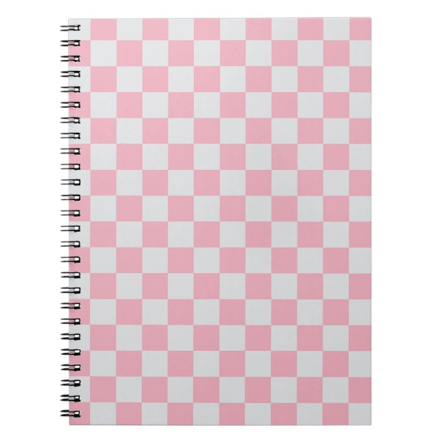 Caderno Espiral Pink + Cinza Checkered Checkerboard Padrão (Frente)