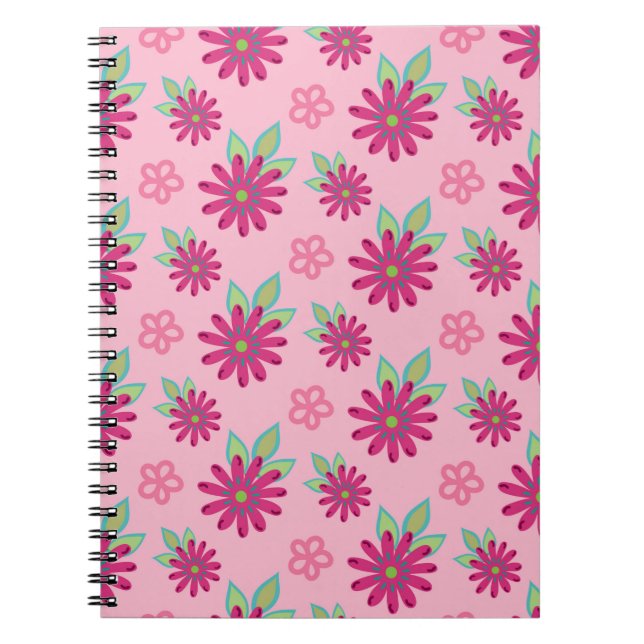 Caderno Espiral Pink Daisy Floreal sem costura, beleza, blo (Frente)