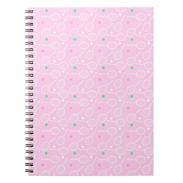 Caderno Espiral Pink do padrão-raquete tênis (Frente)