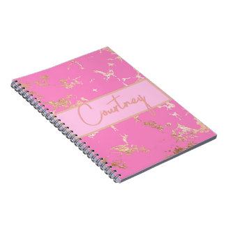 Caderno Espiral Pink & Dourado Personalizado