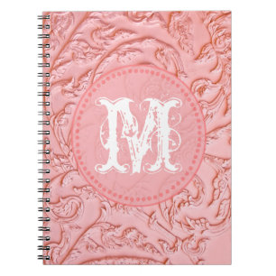 Caderno Espiral Pink Filigre Madeira Monograma Monograma Nota Inic