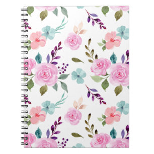 Caderno Espiral Pink Flor Watercolor sem costura