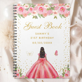 Caderno Espiral Pink Floral Dark Skin Princess Guest Book