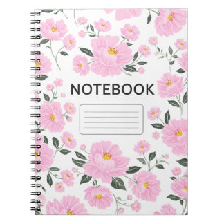 Caderno Espiral Pink Floral Notebook Cover | Elegant Rose Flower 