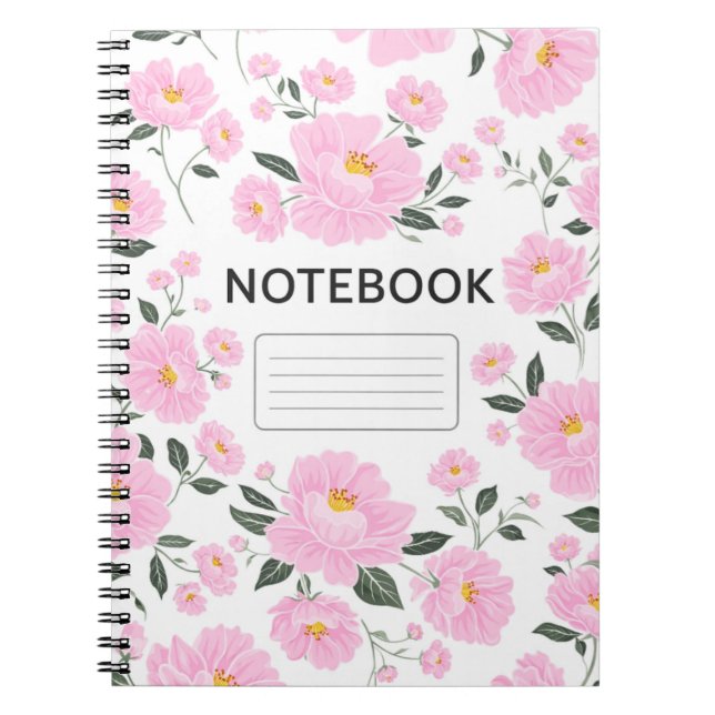 Caderno Espiral Pink Floral Notebook Cover | Elegant Rose Flower  (Frente)