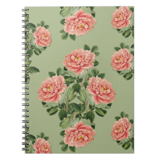 Caderno Espiral Pink Floral Pattern on Green Background | Seamless