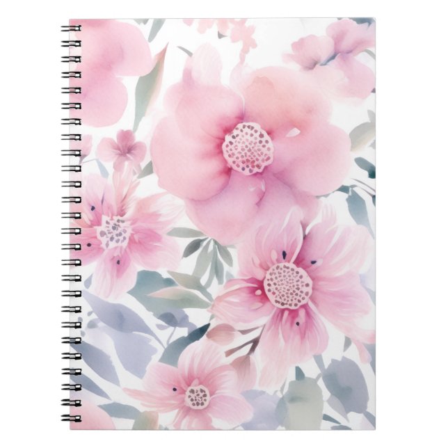 Caderno Espiral Pink Floral Watercolor  (Frente)
