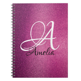 Caderno Espiral Pink Glitter Personalizado Name & monograma notebo
