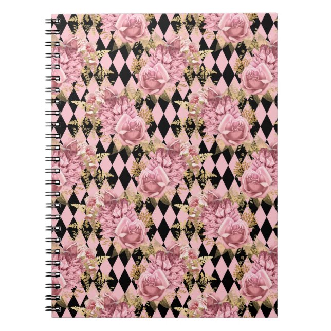 Caderno Espiral Pink Gold Floral Notebook (Frente)