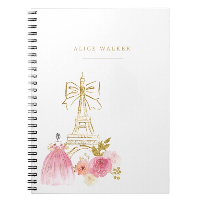 Caderno Espiral Pink Gold Parisiense Chic Monograma (Frente)