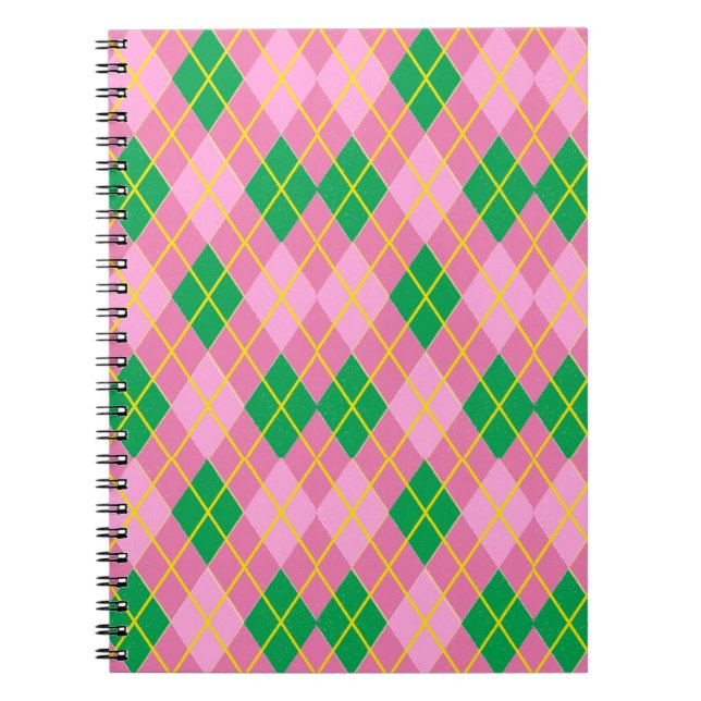 Caderno Espiral Pink & Green Argyle (Frente)