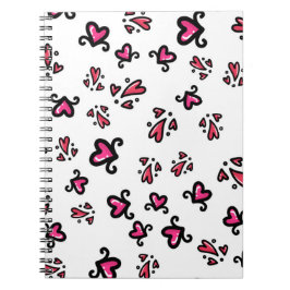 Caderno Espiral Pink Hearts Pattern – Cute Doodle Design