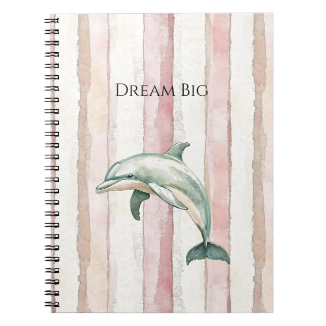 Caderno Espiral Pink Ivory Cream Stripes Dolphin (Frente)