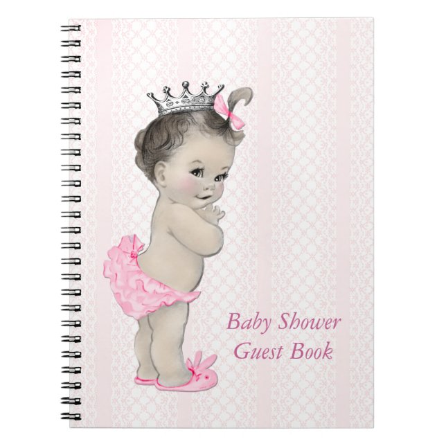 Caderno Espiral Pink Lace Princess Chá de fraldas Guest Book (Frente)