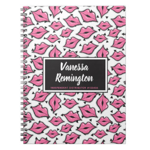Caderno Espiral Pink Lip Kiss Lipstick e distribuidor de beleza pe