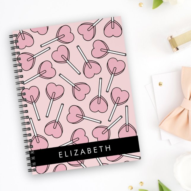 Caderno Espiral Pink Lollipops, Heart Lollipops, Lolly, Your Name (Criador carregado)