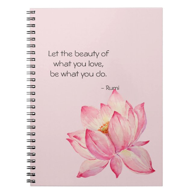 Caderno Espiral Pink Lotus Flower Rumi Beauty Quote (Frente)