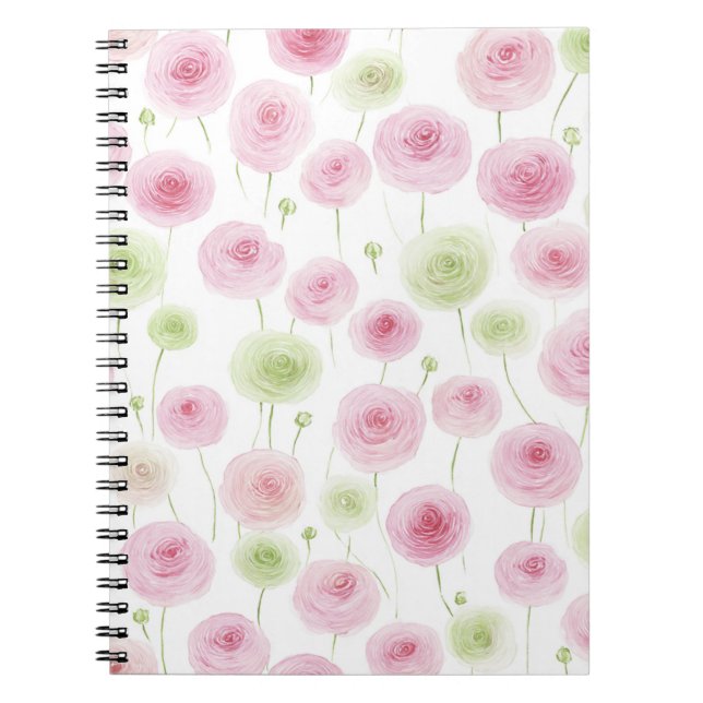 Caderno Espiral Pink Mint Ranunculus Flowers (Frente)