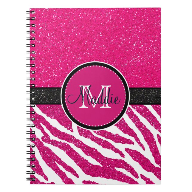 CADERNO ESPIRAL PINK NEGRO ZEBRA STRIPTS NOME PINK GLITTER (Frente)