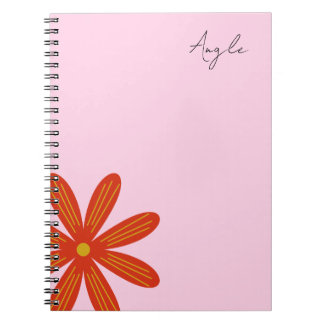 Caderno Espiral Pink Notebook with flower design and name tag