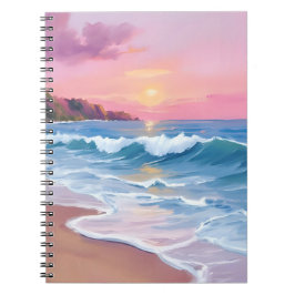 Caderno Espiral Pink Pastel Skies | Ocean Watercolor Beach Waves