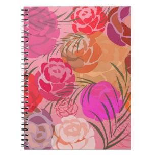 Caderno Espiral Pink pattern with flowers and plants