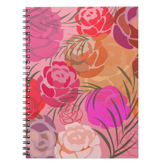 Caderno Espiral Pink pattern with flowers and plants (Frente)