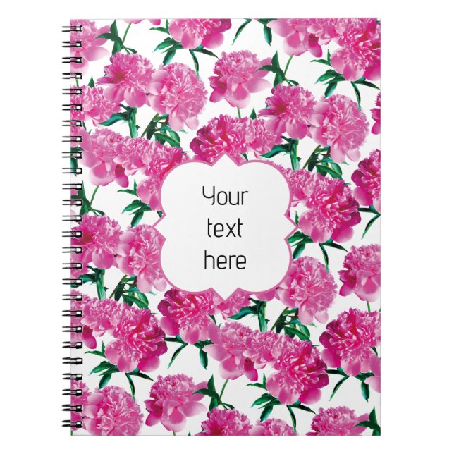 Caderno Espiral Pink Peonies Photo Modern Pattern Girly. (Frente)