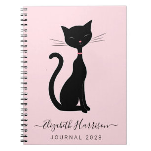 Caderno Espiral Pink Personalizado de Gato Preto Chic