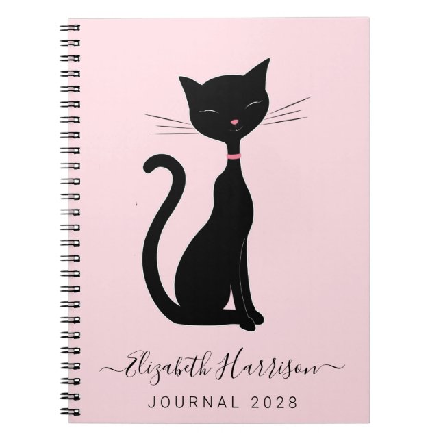 Caderno Espiral Pink Personalizado de Gato Preto Chic (Frente)