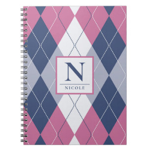 Caderno Espiral Pink Personalizado e Disquete Azul Marinho Argyle