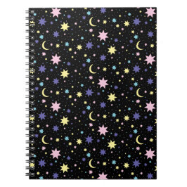 Caderno Espiral Pink Purple Stars Yellow Moon Cosmic Space.