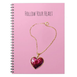 Caderno Espiral Pink Red Heart Gold Chain Necklace