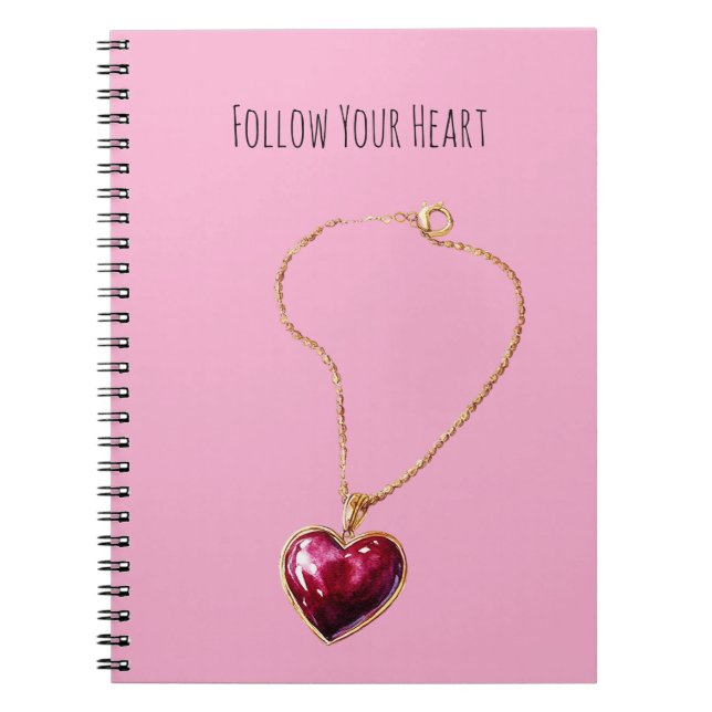 Caderno Espiral Pink Red Heart Gold Chain Necklace (Frente)