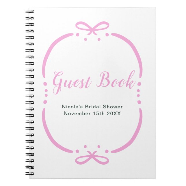 Caderno Espiral Pink Ribbon Bridal Shower Guest Book (Frente)