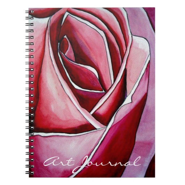Caderno Espiral Pink Rose macro flower watercolor abstract art (Frente)