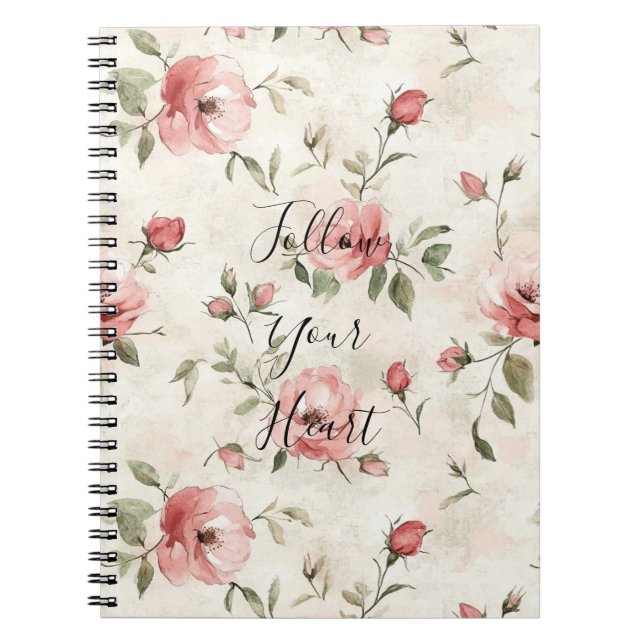 Caderno Espiral Pink Roses Floral  (Frente)
