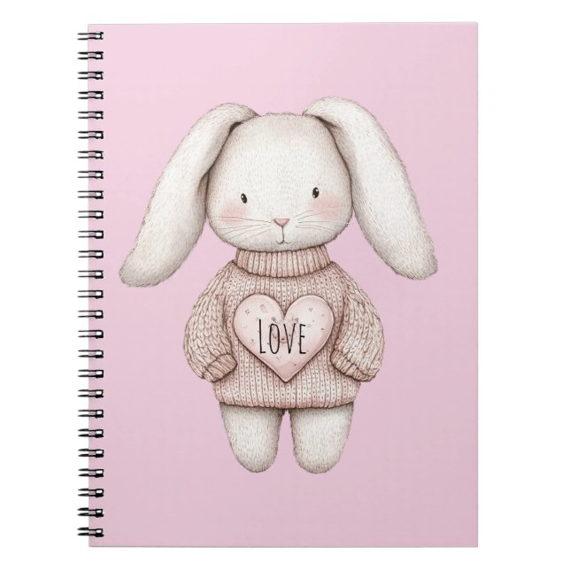Caderno Espiral Pink Sweet Cute Bunny Pink Sweater Heart (Frente)