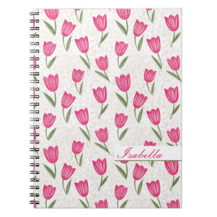 Caderno Espiral Pink tulip pattern personalized