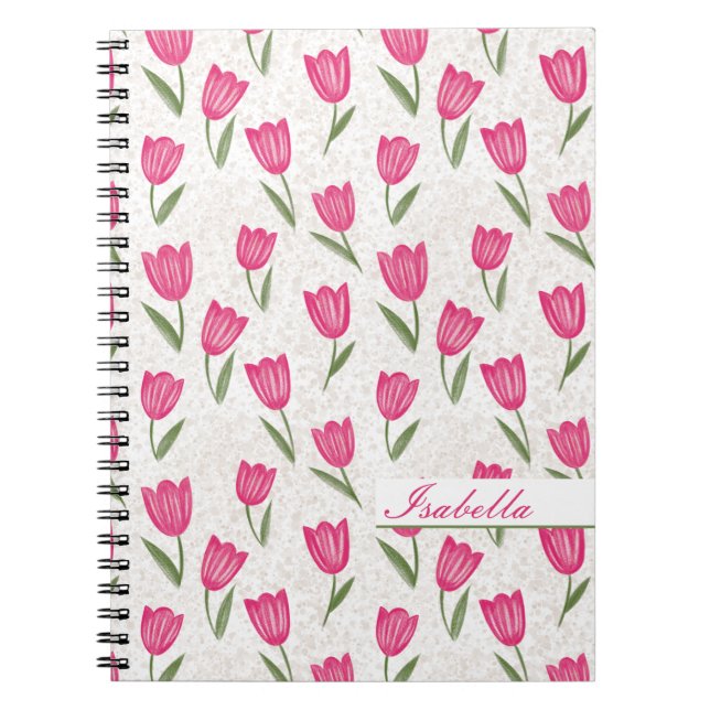 Caderno Espiral Pink tulip pattern personalized (Frente)