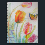 Caderno Espiral Pink Tulip Tulips Floral Watercolor Womans Name<br><div class="desc">Colorful Tulips and Butterfly Watercolor Womans/Girls Name Notebook,  with a fully customizable name. A glorious floral bag design. Designed from my original watercolor paintings,  that I painted from my own flower garden.</div>