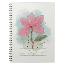 Caderno Espiral Pink Watercolor Flower Love
