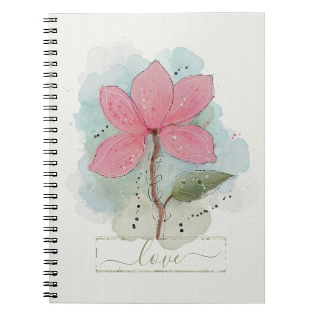Caderno Espiral Pink Watercolor Flower Love (Frente)