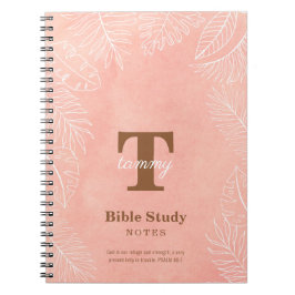 Caderno Espiral Pink Watercolor Leaves Monogram Bible Study